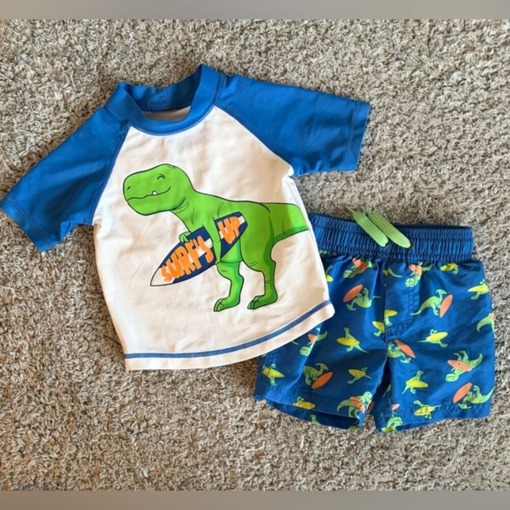 Simple Joys by Carter’s•2-pc Dino Surf’s Up RASH guard & Swim Trunks | 12m